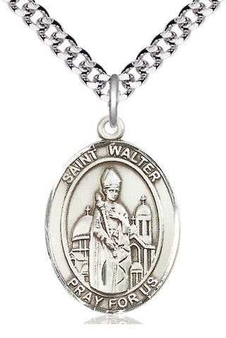 Sterling Silver Saint Walter of Pontnoise Medal Catholic Jewelry Engraved Catholic Saint Jewelry