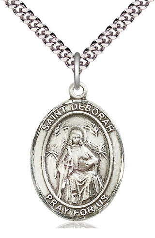 Pewter Saint Deborah Medal Catholic Jewelry Engraved Catholic Saint Jewelry