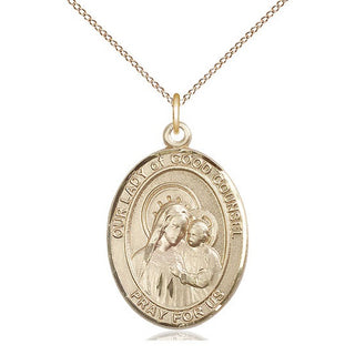 14kt Gold Our Lady of Good Counsel Medal Engraved Catholic Saint Jewelry