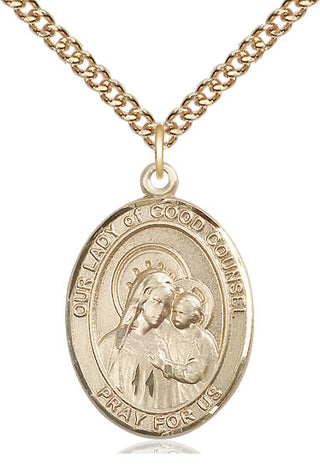 14kt Gold Our Lady of Good Counsel Medal Engraved Catholic Saint Jewelry