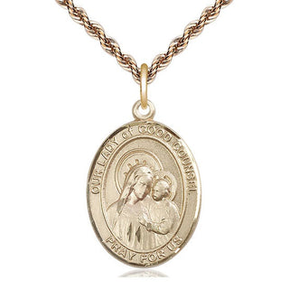 14kt Gold Our Lady of Good Counsel Medal Engraved Catholic Saint Jewelry