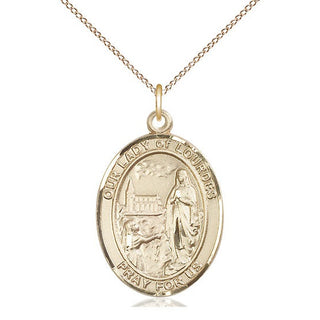 14kt Gold Filled Our Lady of Lourdes Medal Catholic Jewelry Engraved Catholic Saint Jewelry