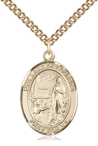 14kt Gold Filled Our Lady of Lourdes Medal Catholic Jewelry Engraved Catholic Saint Jewelry