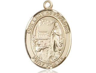 14kt Gold Our Lady of Lourdes Medal Engraved Catholic Saint Jewelry