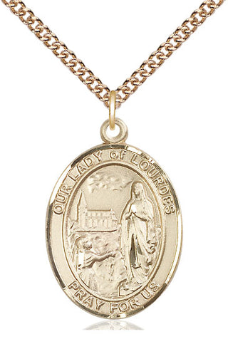 14kt Gold Our Lady of Lourdes Medal Engraved Catholic Saint Jewelry