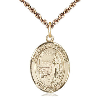 14kt Gold Our Lady of Lourdes Medal Engraved Catholic Saint Jewelry