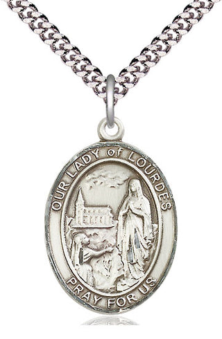 Pewter Our Lady of Lourdes Medal Catholic Jewelry Engraved Catholic Saint Jewelry