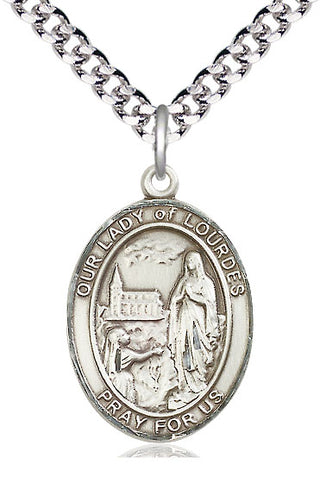 Pewter Our Lady of Lourdes Medal Catholic Jewelry Engraved Catholic Saint Jewelry