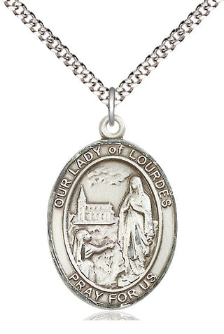 Pewter Our Lady of Lourdes Medal Catholic Jewelry Engraved Catholic Saint Jewelry