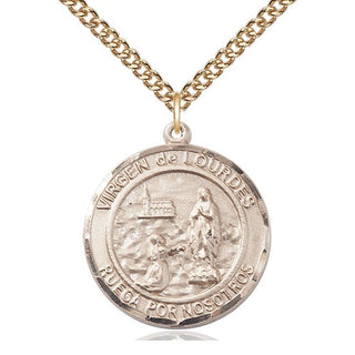 14kt Gold Filled Virgen de Lourdes Medal Catholic Jewelry Engraved Catholic Saint Jewelry