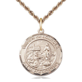 14kt Gold Filled Virgen de Lourdes Medal Catholic Jewelry Engraved Catholic Saint Jewelry