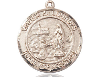 14kt Gold Virgen de Lourdes Medal Engraved Catholic Saint Jewelry