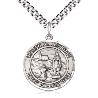 Pewter Virgen de Lourdes Medal Catholic Jewelry Engraved Catholic Saint Jewelry