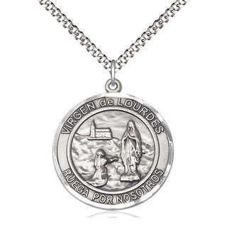 Pewter Virgen de Lourdes Medal Catholic Jewelry Engraved Catholic Saint Jewelry