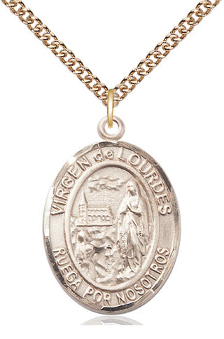 14kt Gold Filled Virgen de Lourdes Medal Catholic Jewelry Engraved Catholic Saint Jewelry