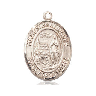14kt Gold Virgen de Lourdes Medal Engraved Catholic Saint Jewelry