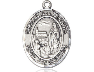 Pewter Virgen de Lourdes Medal Engraved Catholic Saint Jewelry