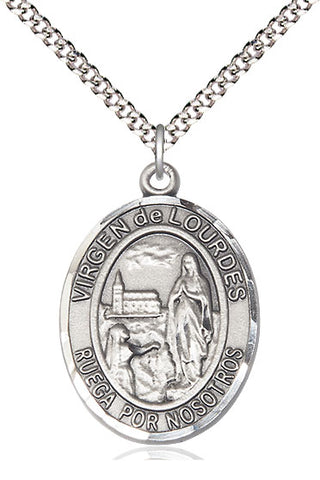 Pewter Virgen de Lourdes Medal Catholic Jewelry Engraved Catholic Saint Jewelry