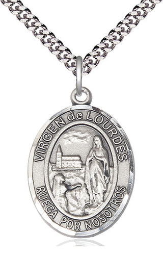 Pewter Virgen de Lourdes Medal Catholic Jewelry Engraved Catholic Saint Jewelry
