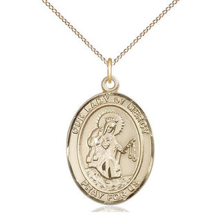 14kt Gold Filled Our Lady of Mercy Medal Catholic Jewelry Engraved Catholic Saint Jewelry