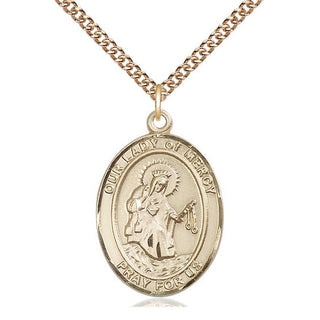 14kt Gold Filled Our Lady of Mercy Medal Catholic Jewelry Engraved Catholic Saint Jewelry