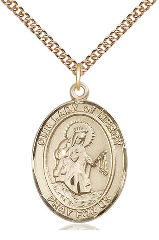 14kt Gold Our Lady of Mercy Medal Engraved Catholic Saint Jewelry