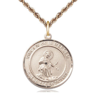 14kt Gold Filled Virgen de la Merce Medal Catholic Jewelry Engraved Catholic Saint Jewelry