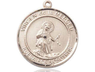 14kt Gold Virgen de la Merce Medal Engraved Catholic Saint Jewelry
