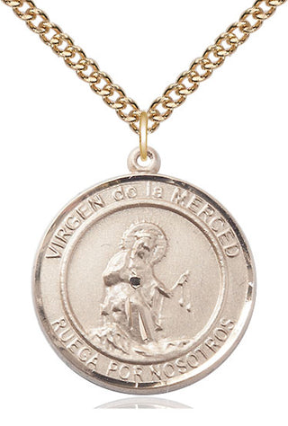 14kt Gold Virgen de la Merce Medal Engraved Catholic Saint Jewelry