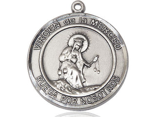 Pewter Virgen de la Merce Medal Engraved Catholic Saint Jewelry