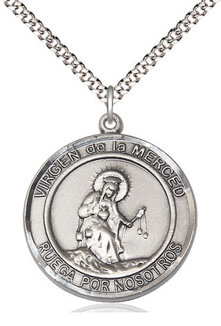 Pewter Virgen de la Merce Medal Catholic Jewelry Engraved Catholic Saint Jewelry