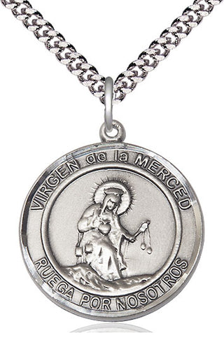 Pewter Virgen de la Merce Medal Catholic Jewelry Engraved Catholic Saint Jewelry