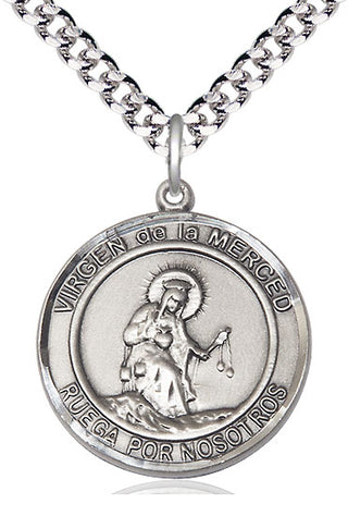 Sterling Silver Virgen de la Merce Medal Catholic Jewelry Engraved Catholic Saint Jewelry