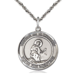 Sterling Silver Virgen de la Merce Medal Catholic Jewelry Engraved Catholic Saint Jewelry
