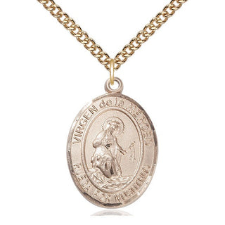 14kt Gold Virgen de la Merced Medal Engraved Catholic Saint Jewelry