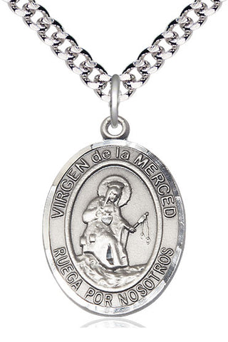 Pewter Virgen de la Merced Medal Catholic Jewelry Engraved Catholic Saint Jewelry