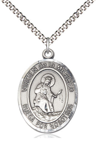 Pewter Virgen de la Merced Medal Catholic Jewelry Engraved Catholic Saint Jewelry