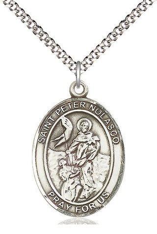 Pewter Saint Peter Nolasco Medal Catholic Jewelry Engraved Catholic Saint Jewelry