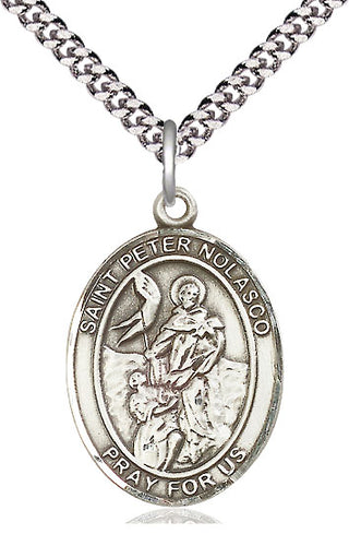 Pewter Saint Peter Nolasco Medal Catholic Jewelry Engraved Catholic Saint Jewelry