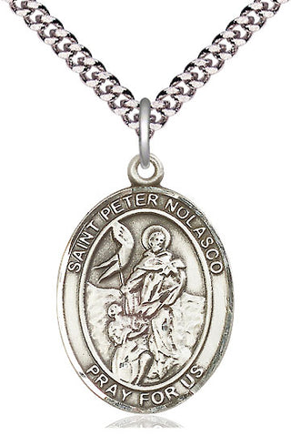 Sterling Silver Saint Peter Nolasco Medal Catholic Jewelry Engraved Catholic Saint Jewelry