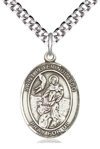 Sterling Silver Saint Peter Nolasco Medal Catholic Jewelry Engraved Catholic Saint Jewelry