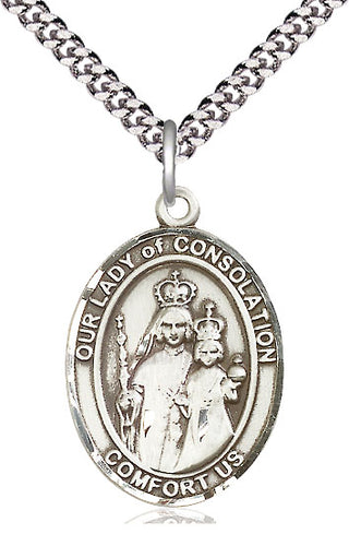Pewter Our Lady of Consolation Medal Catholic Jewelry Engraved Catholic Saint Jewelry