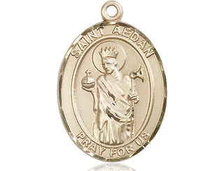 14kt Gold Filled Saint Aedan of Ferns Medal Engraved Catholic Saint Jewelry