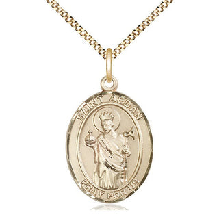 14kt Gold Filled Saint Aedan of Ferns Medal Catholic Jewelry Engraved Catholic Saint Jewelry