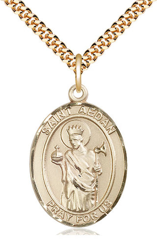 14kt Gold Filled Saint Aedan of Ferns Medal Catholic Jewelry Engraved Catholic Saint Jewelry
