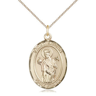 14kt Gold Saint Aedan of Ferns Medal Engraved Catholic Saint Jewelry
