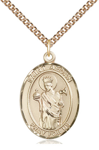 14kt Gold Saint Aedan of Ferns Medal Engraved Catholic Saint Jewelry