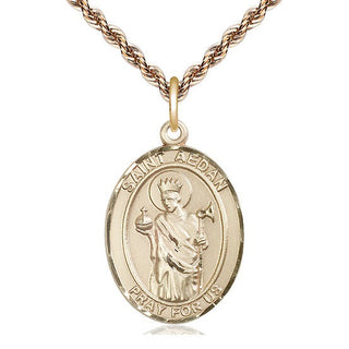 14kt Gold Saint Aedan of Ferns Medal Engraved Catholic Saint Jewelry