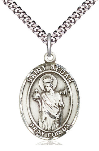 Pewter Saint Aedan of Ferns Medal Catholic Jewelry Engraved Catholic Saint Jewelry