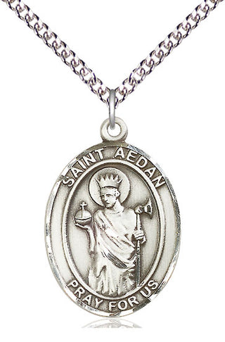 Sterling Silver Saint Aedan of Ferns Medal Catholic Jewelry Engraved Catholic Saint Jewelry